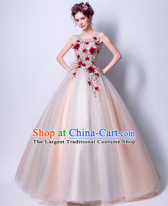 Handmade Bride Embroidered Flowers Wedding Dress Princess Costume Fancy Wedding Gown for Women