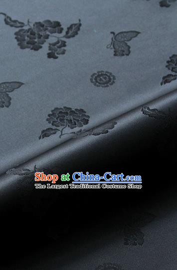 Asian Korean Traditional Black Brocade Fabric Classical Butterfly Peony Pattern Silk Fabric Hanbok Silk Material