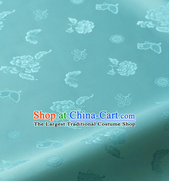 Asian Korean Traditional Blue Brocade Fabric Classical Butterfly Peony Pattern Silk Fabric Hanbok Silk Material