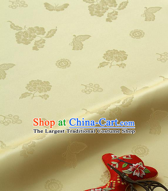 Asian Korean Traditional Yellow Brocade Fabric Classical Butterfly Peony Pattern Silk Fabric Hanbok Silk Material