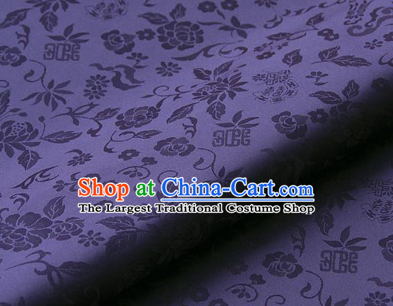 Asian Traditional Palace Drapery Korean Hanbok Royal Peony Pattern Purple Brocade Satin Fabric