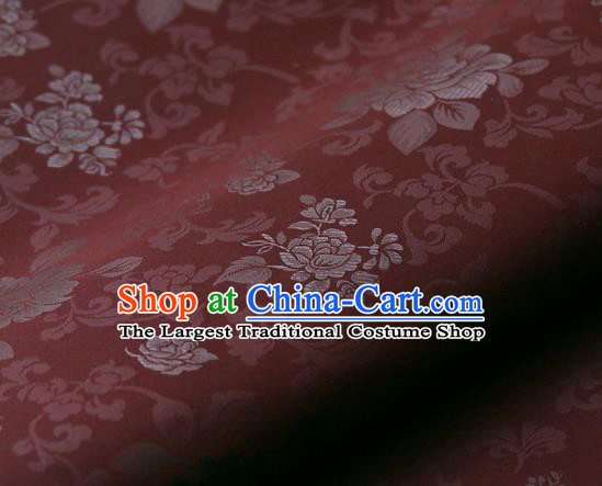 Asian Korean Ancient Costume Purplish Red Brocade Traditional Palace Pattern Satin Fabric Silk Fabric Material