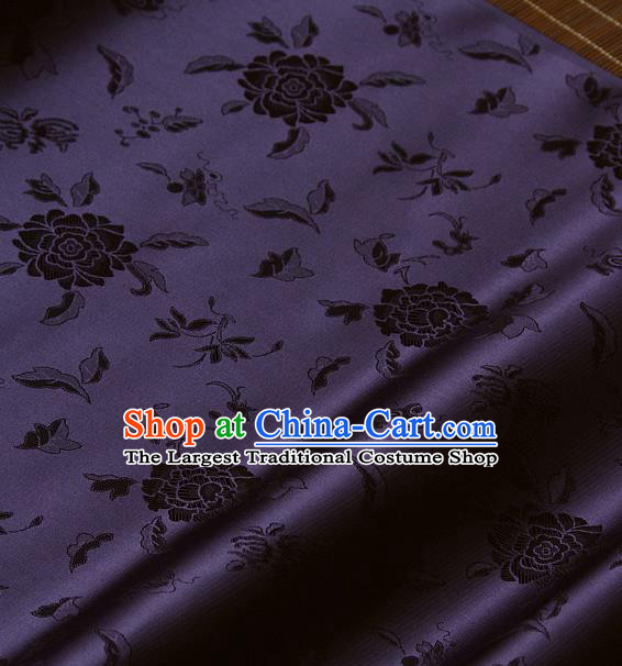 Traditional Asian Purple Brocade Classical Peony Pattern Drapery Korean Hanbok Palace Satin Silk Fabric