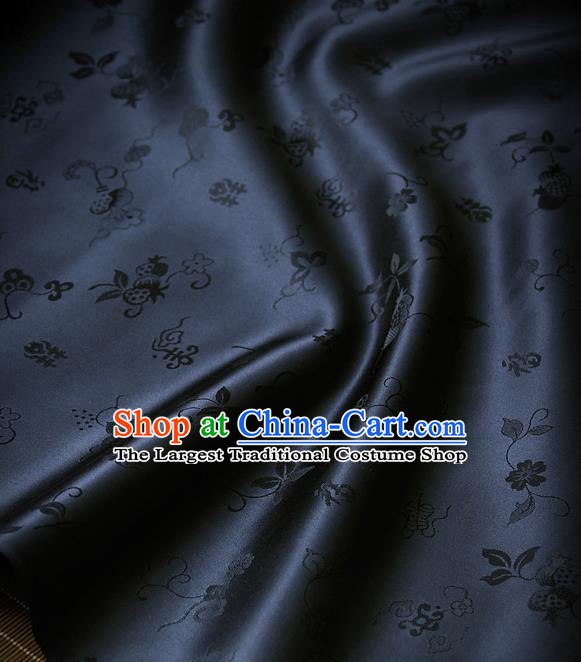 Traditional Asian Navy Blue Brocade Classical Cucurbit Pattern Drapery Korean Hanbok Palace Satin Silk Fabric