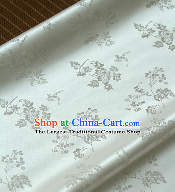 Traditional Asian Classical Grape Pattern White Brocade Drapery Korean Hanbok Palace Satin Silk Fabric