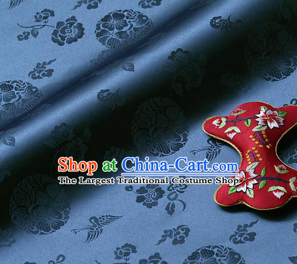Traditional Asian Cloth Drapery Navy Brocade Korean Hanbok Palace Satin Silk Fabric