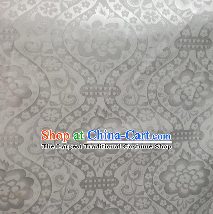 Chinese Traditional Apparel Fabric White Brocade Classical Flowers Vase Pattern Design Silk Material Satin Drapery