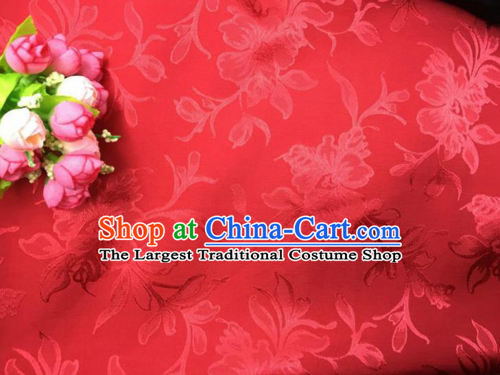 Chinese Traditional Apparel Fabric Red Qipao Brocade Classical Peony Pattern Design Silk Material Satin Drapery