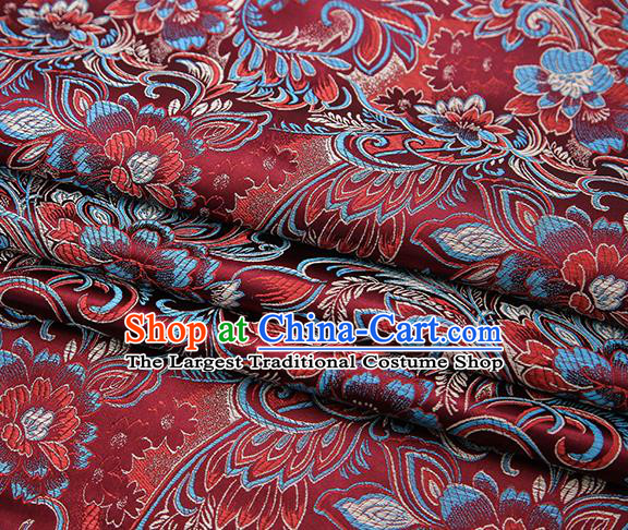 Chinese Traditional Purplish Red Satin Brocade Fabric Tang Suit Classical Pattern Design Material Drapery