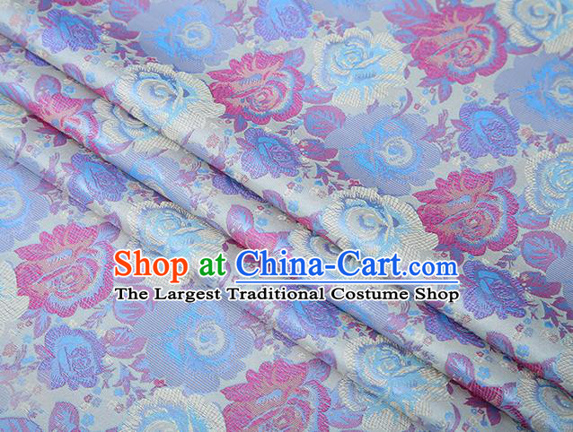 Chinese Traditional Jacquard Fabric Qipao Dress White Brocade Classical Roses Pattern Design Satin Material Drapery