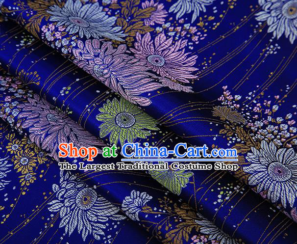 Top Grade Chinese Traditional Royalblue Brocade Fabric Tang Suit Silk Material Classical Chrysanthemum Pattern Design Drapery