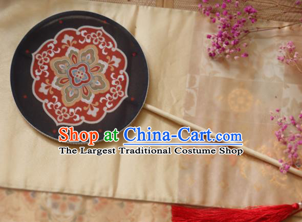 Chinese Ancient Palace Fans Hanfu Black Silk Round Fans for Women