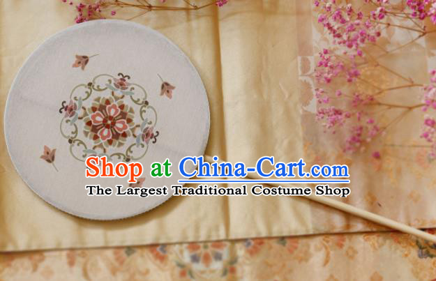 Chinese Ancient Handmade Palace Fans Traditional Hanfu White Silk Round Fans for Women