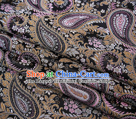 Traditional Chinese Tang Suit Black Brocade Fabric Classical Loquat Flowers Pattern Design Material Satin Drapery