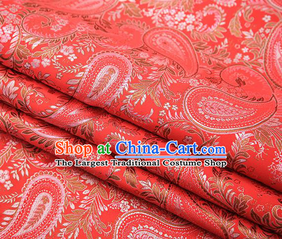 Traditional Chinese Tang Suit Red Brocade Fabric Classical Loquat Flowers Pattern Design Material Satin Drapery