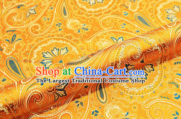 Chinese Traditional Satin Classical Loquat Flower Pattern Design Golden Brocade Fabric Tang Suit Material Drapery
