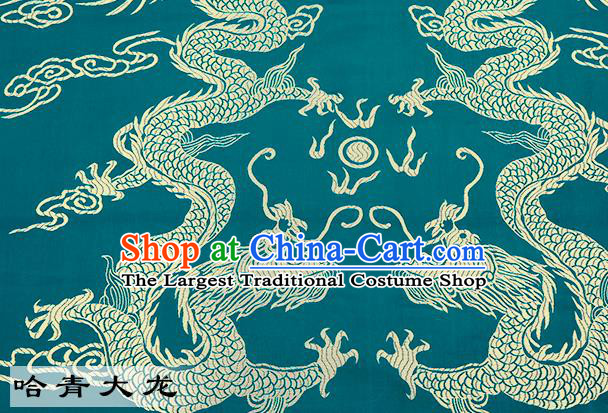 Chinese Traditional Satin Classical Dragons Pattern Design Green Brocade Fabric Tang Suit Material Drapery