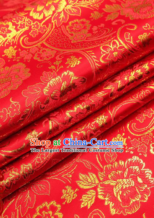 Chinese Traditional Satin Classical Golden Peony Pattern Design Red Brocade Fabric Tang Suit Material Drapery