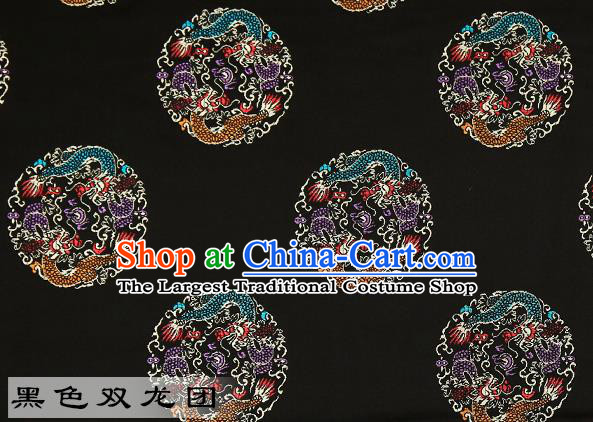 Chinese Traditional Black Satin Classical Dragons Pattern Design Brocade Fabric Tang Suit Material Drapery