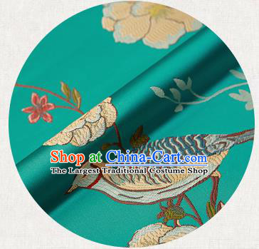 Embroidery Birds Green Brocade Chinese Traditional Garment Fabric Satin Cushion Material Drapery