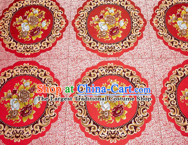 Top Grade Classical Flowers Pattern Red Brocade Chinese Traditional Garment Fabric Cushion Satin Material Drapery