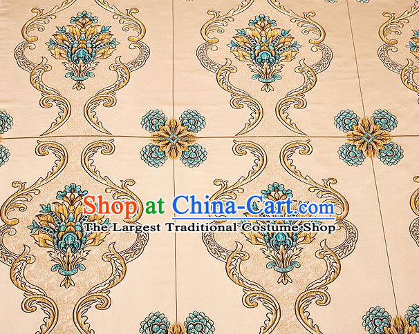 Top Grade Classical Flowers Pattern Golden Brocade Chinese Traditional Garment Fabric Cushion Satin Material Drapery