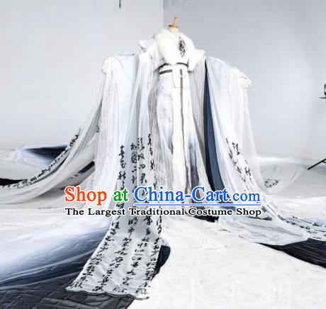 Chinese Ancient Cosplay Swordsman White Costumes Traditional Han Dynasty Nobility Childe Clothing for Men