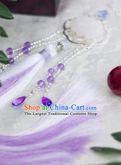 Chinese Traditional Handmade Palace Waist Accessories Carving Lotus Tassel Jade Pendant for Men
