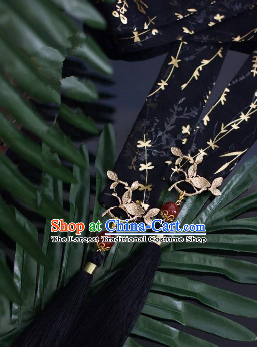 Top Grade Chinese Handmade Black Silk Headband Ancient Hanfu Hair Accessories for Women