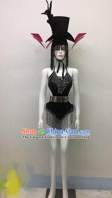 Top Grade Halloween Costumes Stage Performance Black Swimsuit for Women