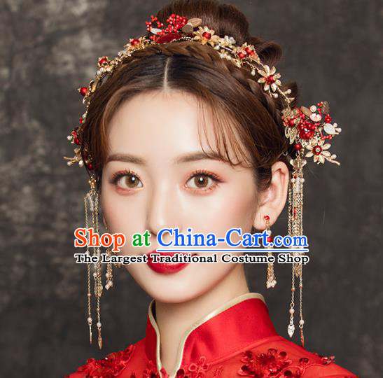 Chinese Traditional Xiuhe Suit Handmade Hair Accessories Ancient Palace Golden Hairpins for Women