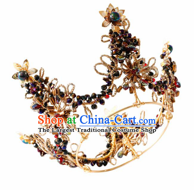 Top Grade Handmade Bride Black Beads Royal Crown Baroque Hair Accessories for Women