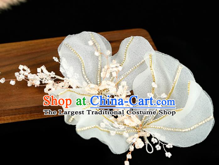 Top Grade Handmade Bride White Veil Flowers Hair Stick Baroque Hair Accessories for Women