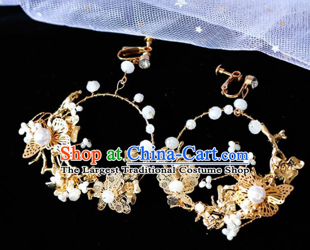 Top Grade Handmade Baroque Golden Butterfly Earrings Bride Jewelry Accessories for Women