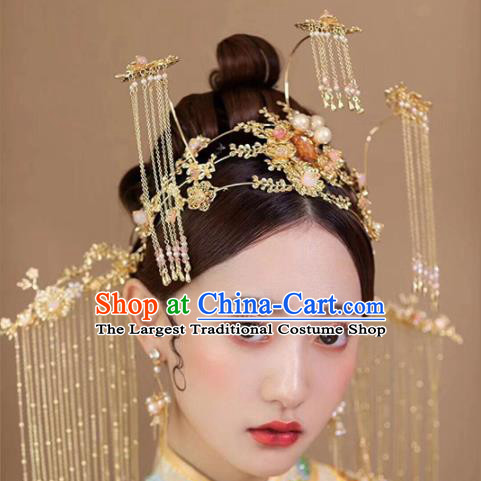 Chinese Traditional Xiuhe Suit Handmade Tassel Phoenix Coronet Ancient Bride Hairpins Hair Accessories for Women