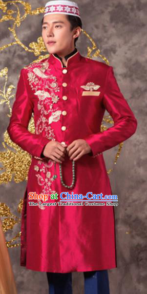 Chinese Ethnic Wedding Costumes Traditional Hui Nationality Bridegroom Red Clothing for Men