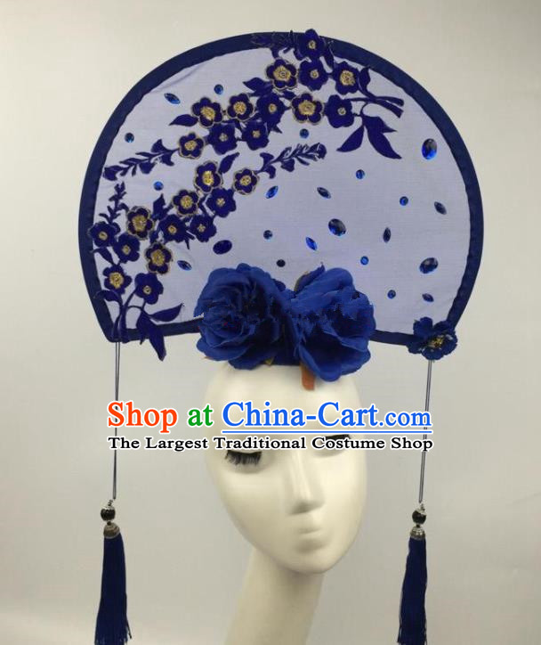 Chinese Traditional Exaggerated Palace Headdress Catwalks Blue Wintersweet Hair Accessories for Women