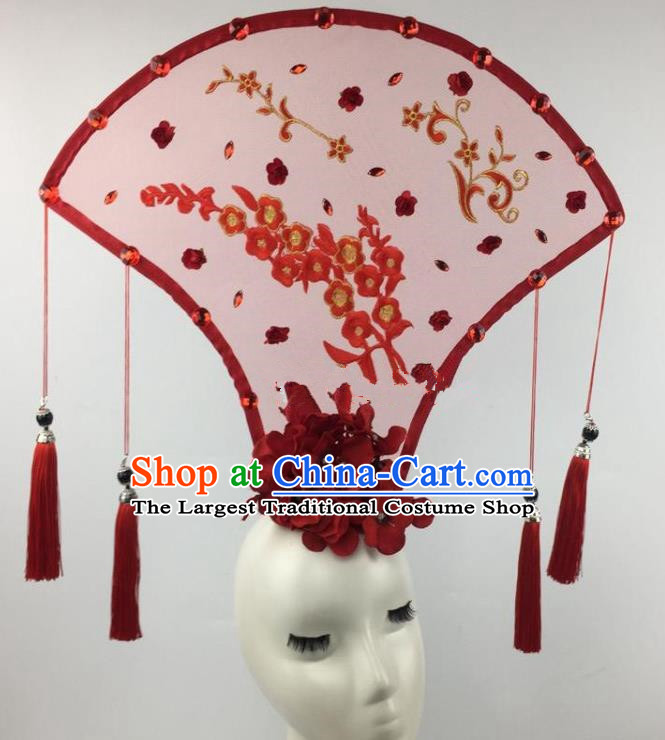 Chinese Traditional Exaggerated Palace Headdress Catwalks Red Plum Hair Accessories for Women