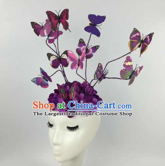 Top Grade Catwalks Hair Accessories Halloween Brazilian Carnival Purple Butterfly Headdress for Women