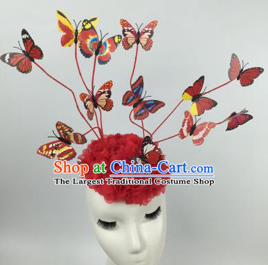 Top Grade Halloween Catwalks Headdress Brazilian Carnival Red Butterfly Hair Accessories for Women