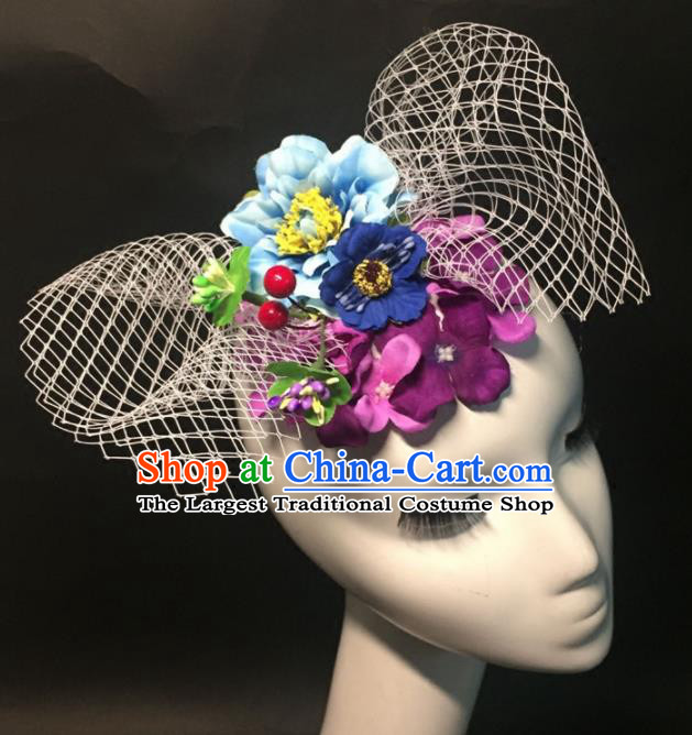 Top Grade Halloween Catwalks Headdress Brazilian Carnival Blue Peony Headwear for Women