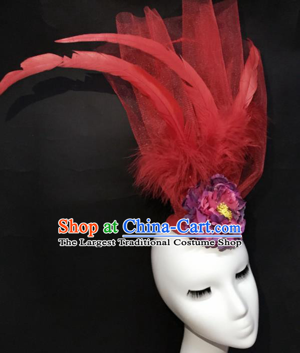 Top Grade Halloween Catwalks Headdress Brazilian Carnival Red Feather Top Hat for Women