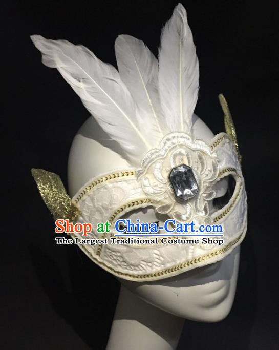 Halloween Exaggerated Accessories Catwalks White Feather Masks for Women