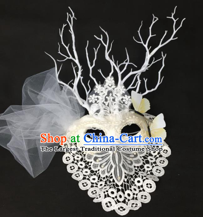 Halloween Exaggerated Accessories Catwalks White Lace Masks for Women