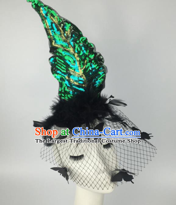 Top Grade Halloween Catwalks Headdress Brazilian Carnival Green Sequins Hair Accessories for Women