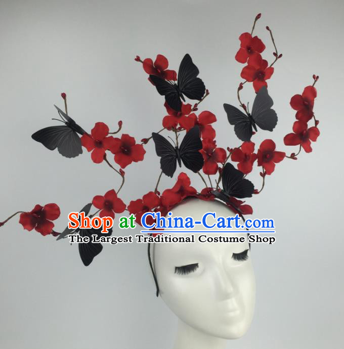 Top Grade Halloween Catwalks Headdress Brazilian Carnival Black Butterfly Flowers Hair Accessories for Women