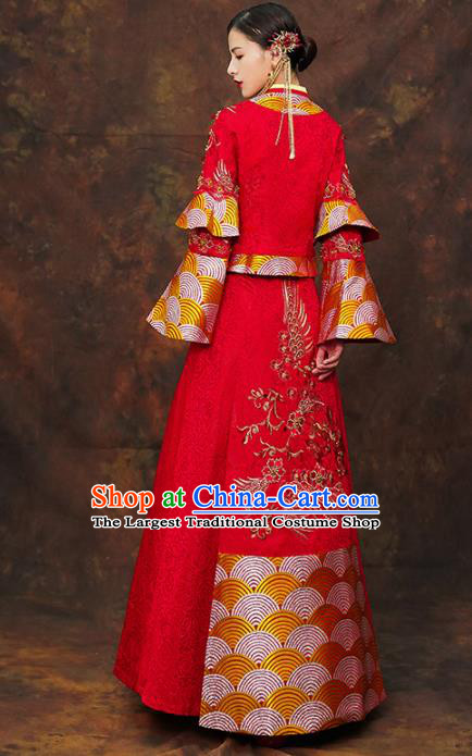 Chinese Traditional Wedding Red Costumes Ancient Bride Embroidered Xiuhe Suits for Women