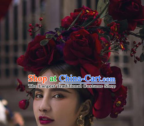 Top Grade Halloween Hair Accessories Baroque Catwalks Red Flowers Headdress for Women