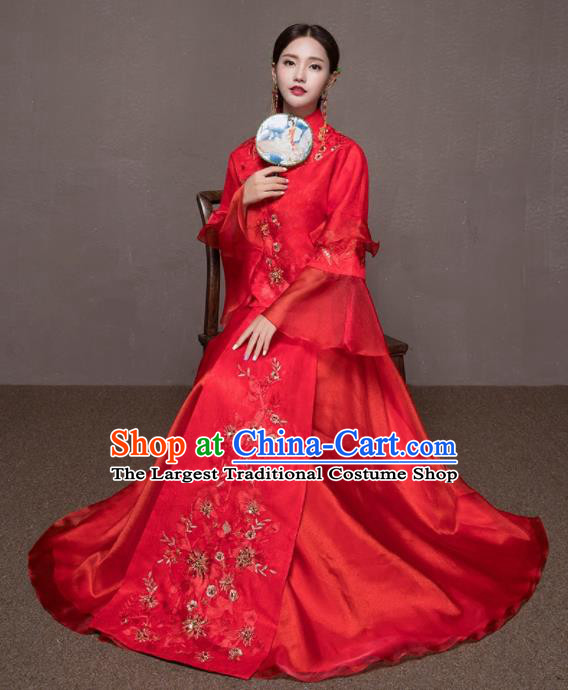 Chinese Traditional Xiuhe Suits Embroidered Wedding Costumes Ancient Bride Dress for Women