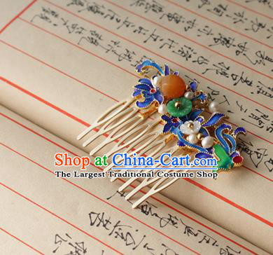 Asian Chinese Traditional Hanfu Hair Comb Ancient Palace Blueing Hairpins for Women